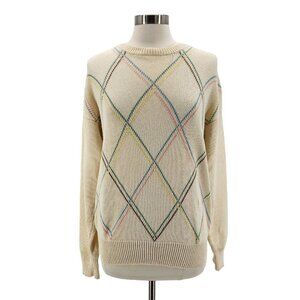 Vintage Par Four Argyle Ivory Knit Sweater Womens Medium